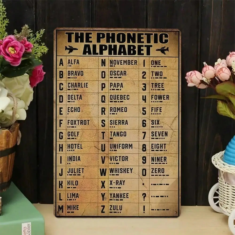 1PC Vintage Tin 'The Phonetic Alphabet' Sign