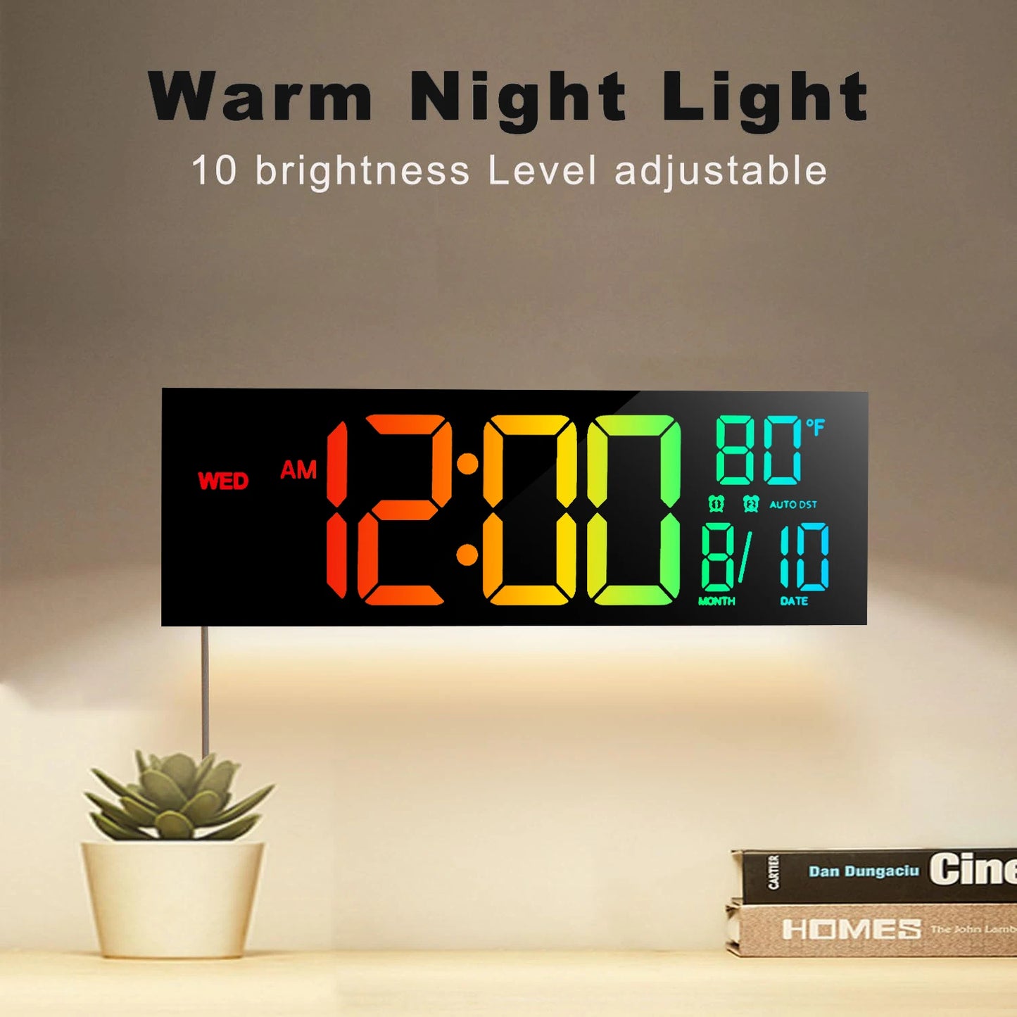 16" Large Digital Wall Clock, Big LED Display with Remote, Alarm, DST