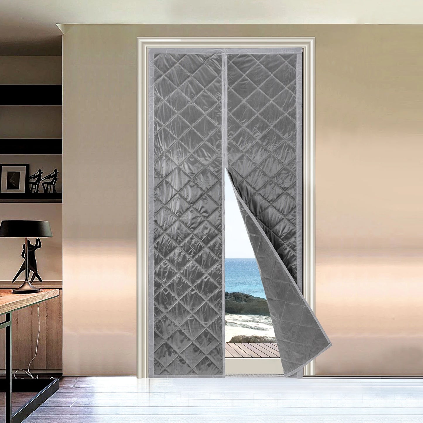 Magnetic Thermal Door Curtain, Windproof, Waterproof, Center Opening