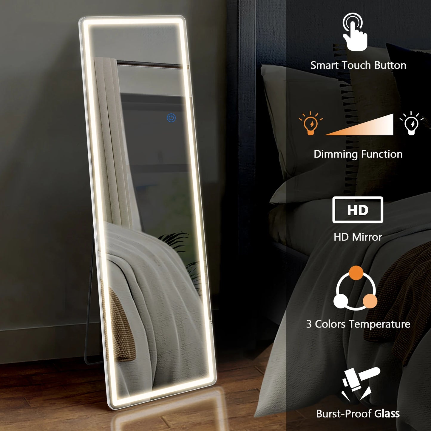 Led 64"x21" Full Length Mirror with Stand