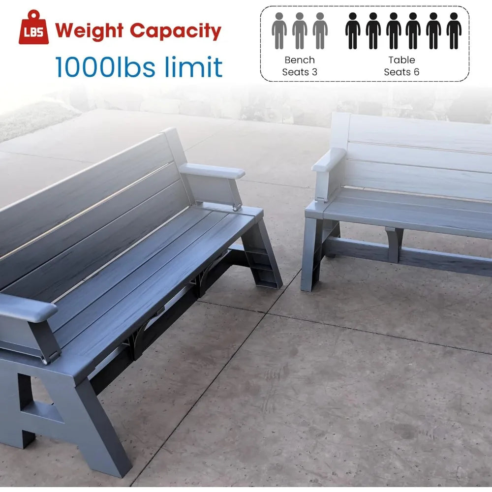 2-in-1 Outdoor Convertible Bench to Picnic Table
