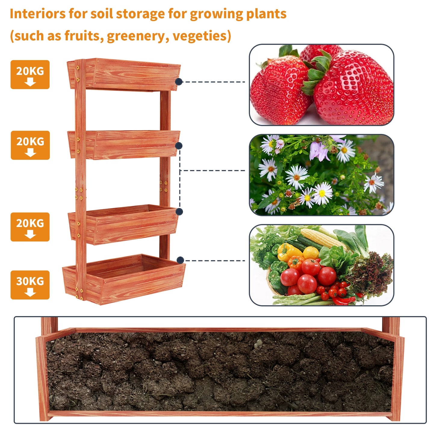 4-Tier Vertical Flower Pots Rack with Detachable Ladder