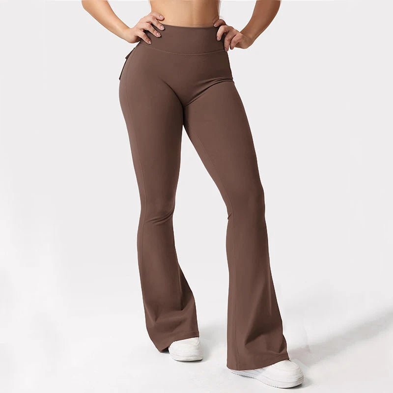 Women's Yoga Flare Trousers, High-Waisted Tummy-Control