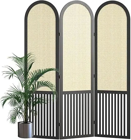 Room Divider, 5.6 Ft Double Hinged Rattan Partition