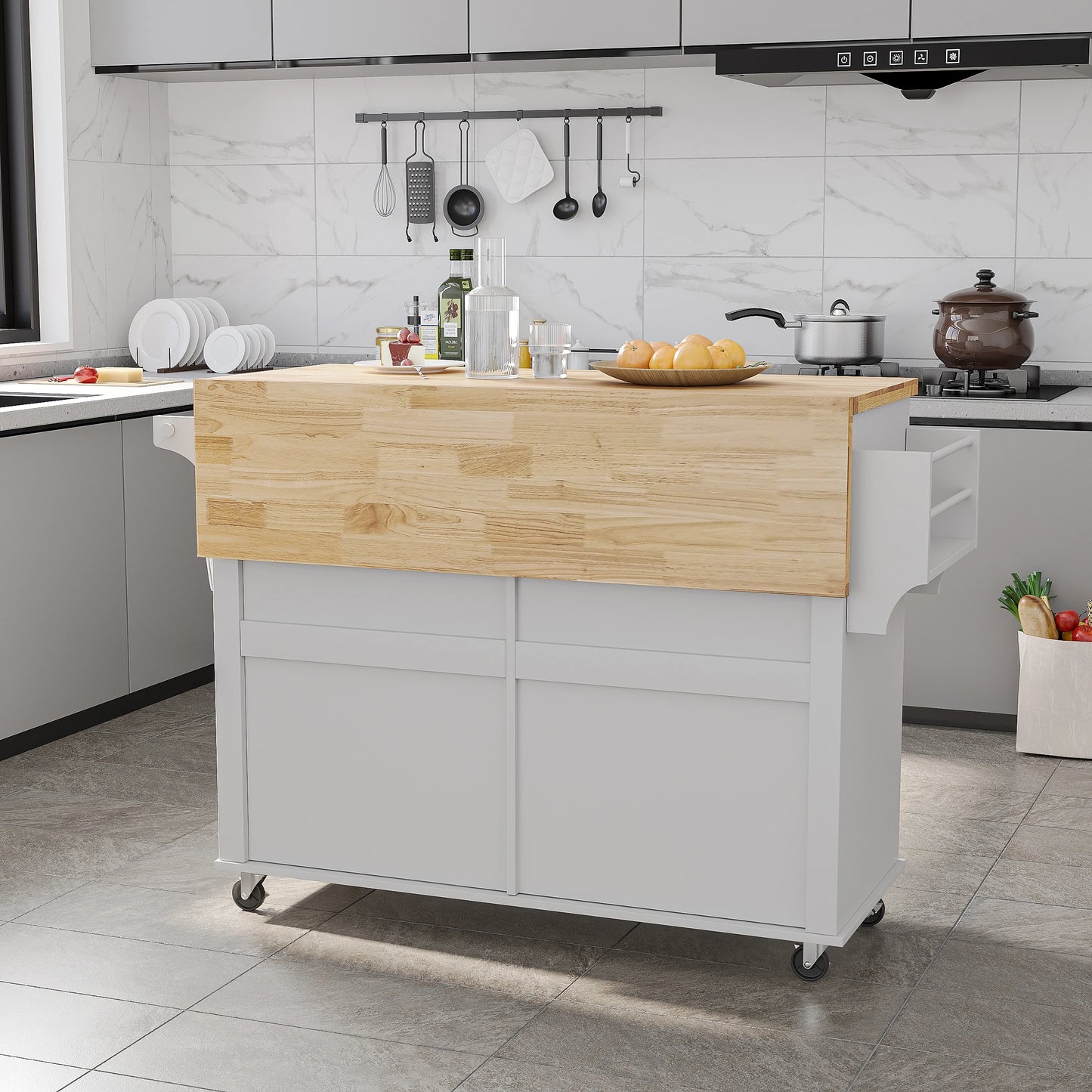 Rolling Kitchen Island with Drop Leaf