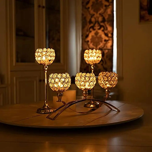 Gold Candle Holders,Tealight Candlestick, 3-Arm Candelabra Stand