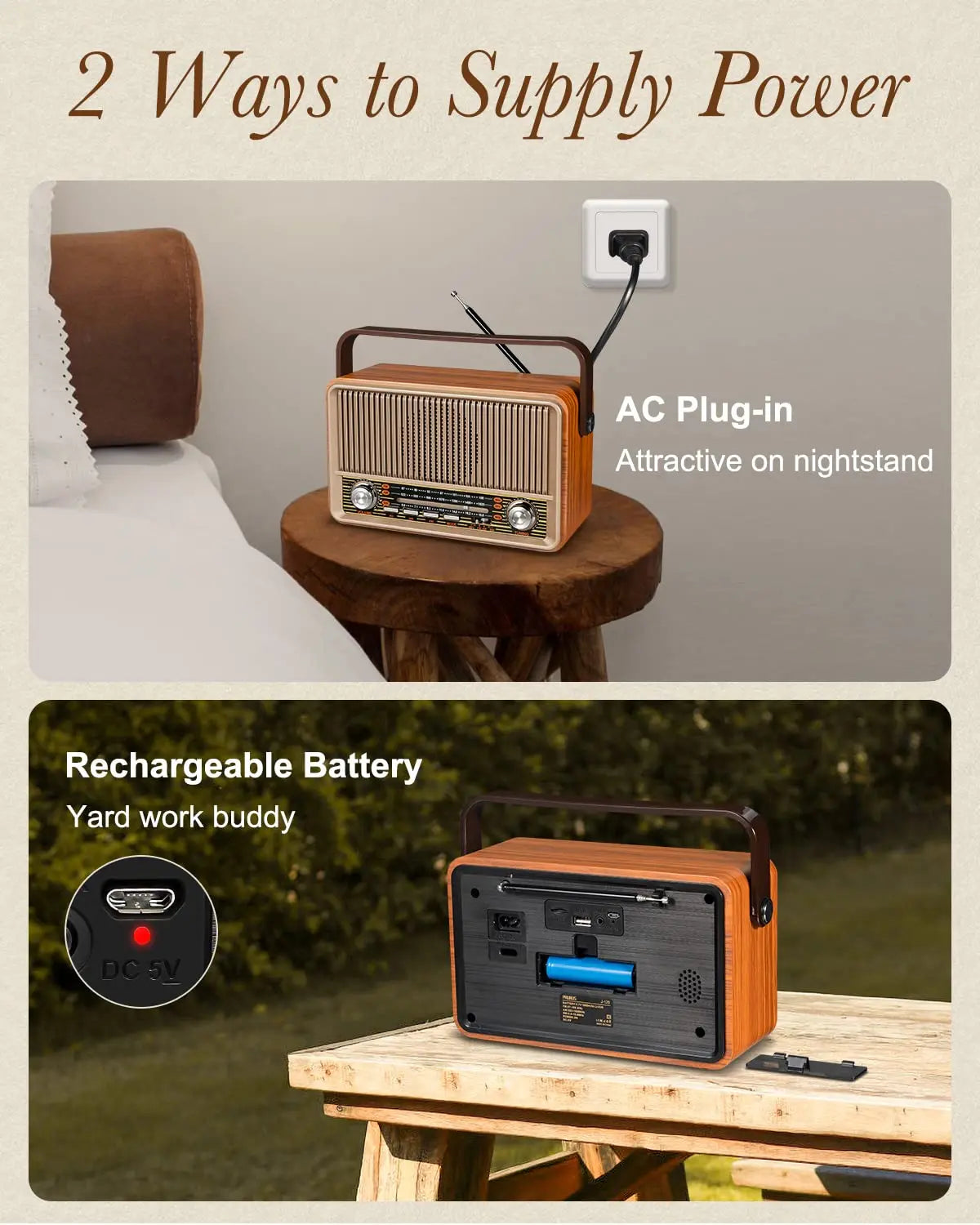 Retro Portable AM FM, Transistor Radio, Bluetooth Speaker