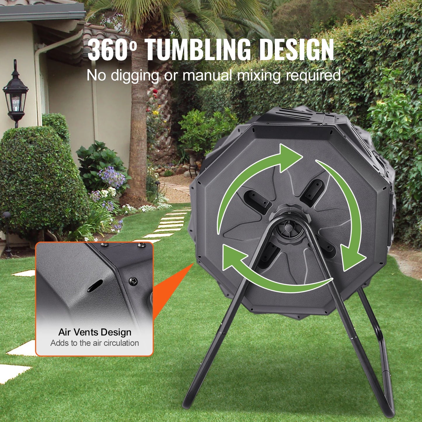 Compost Bin 18.5/37/43 Gal Dual Chamber Composting Tumbler