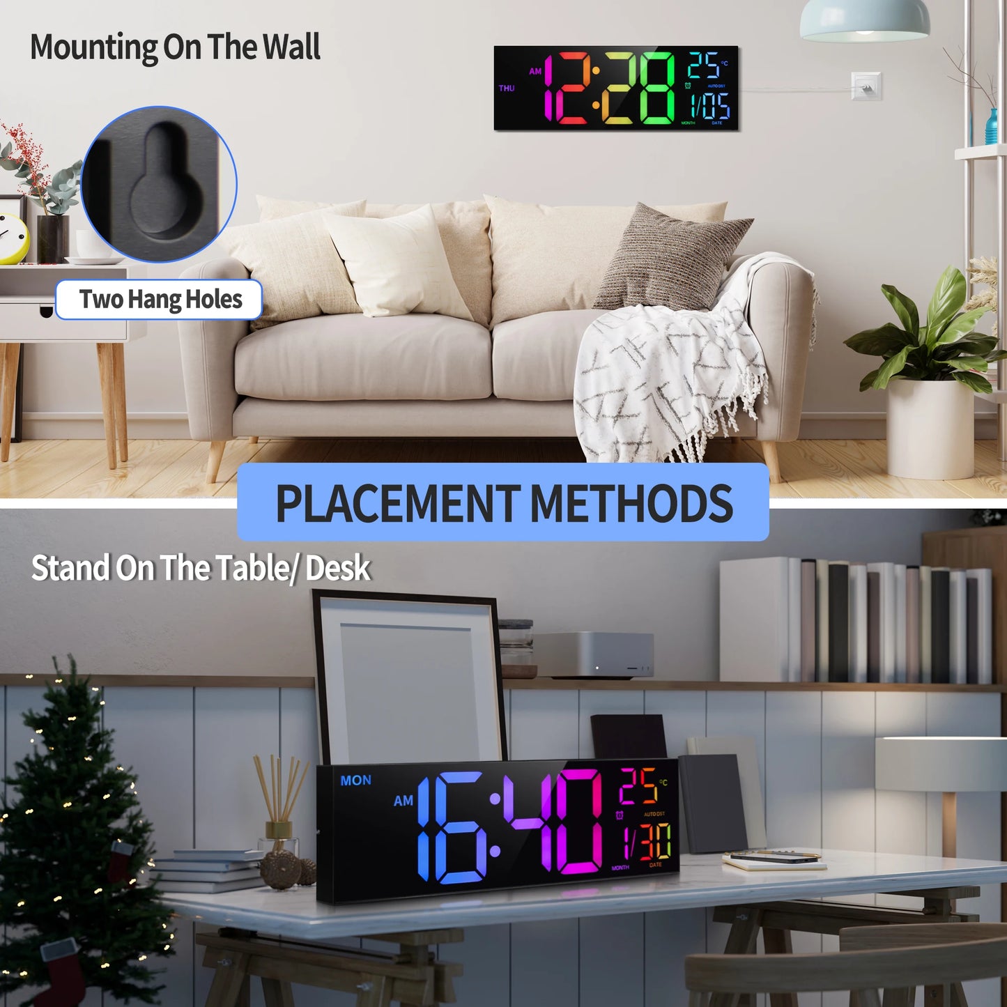 16" Large Digital Wall Clock, Big LED Display with Remote, Alarm, DST