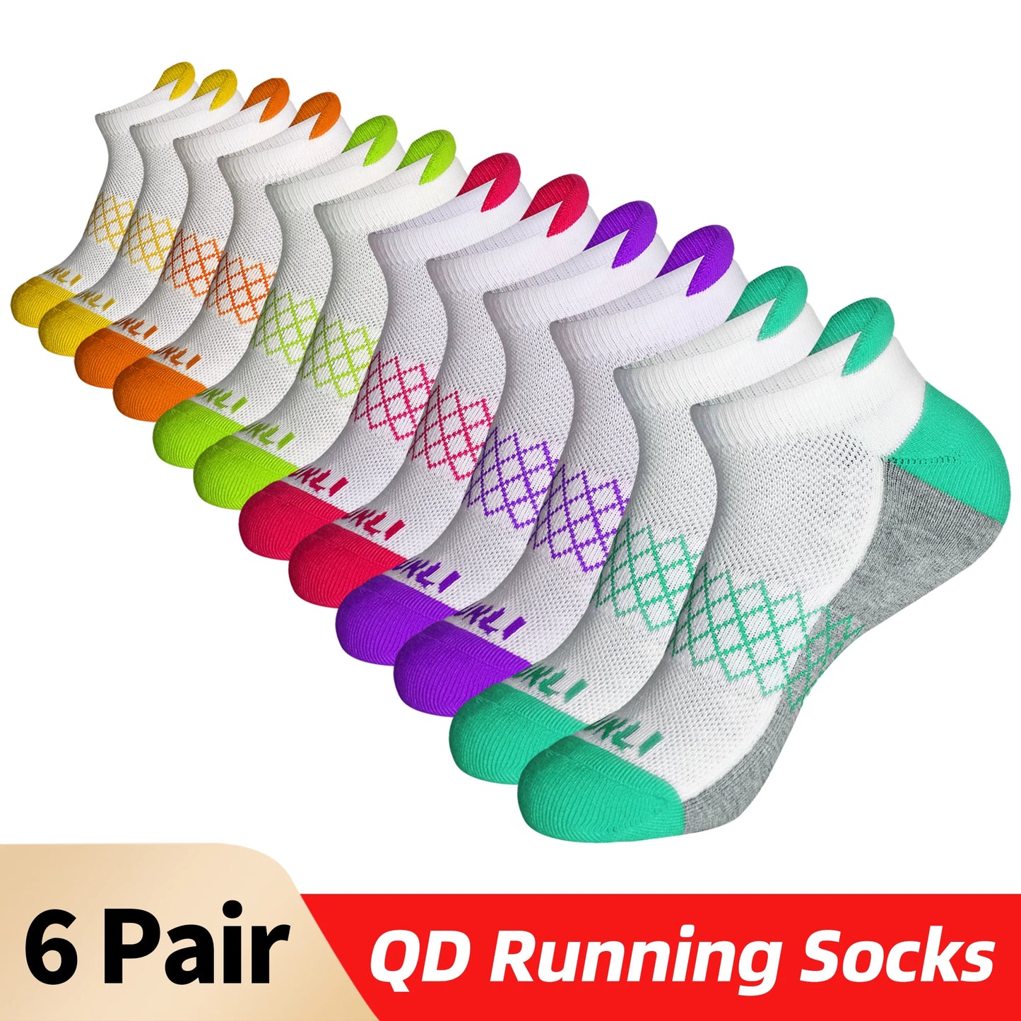 6 Pair Athletic Ankle Socks Cushioned Sole With Tab Quick Drying And Breathable