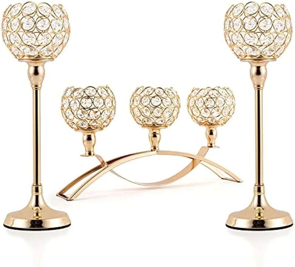 Gold Candle Holders,Tealight Candlestick, 3-Arm Candelabra Stand