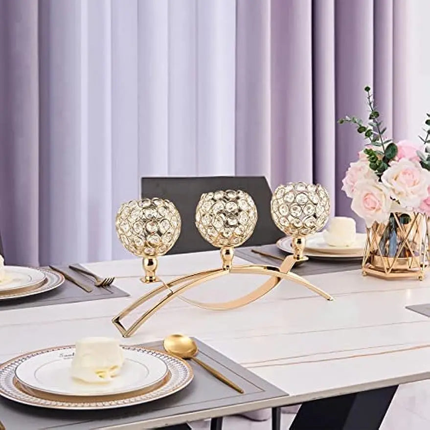 Gold Candle Holders,Tealight Candlestick, 3-Arm Candelabra Stand